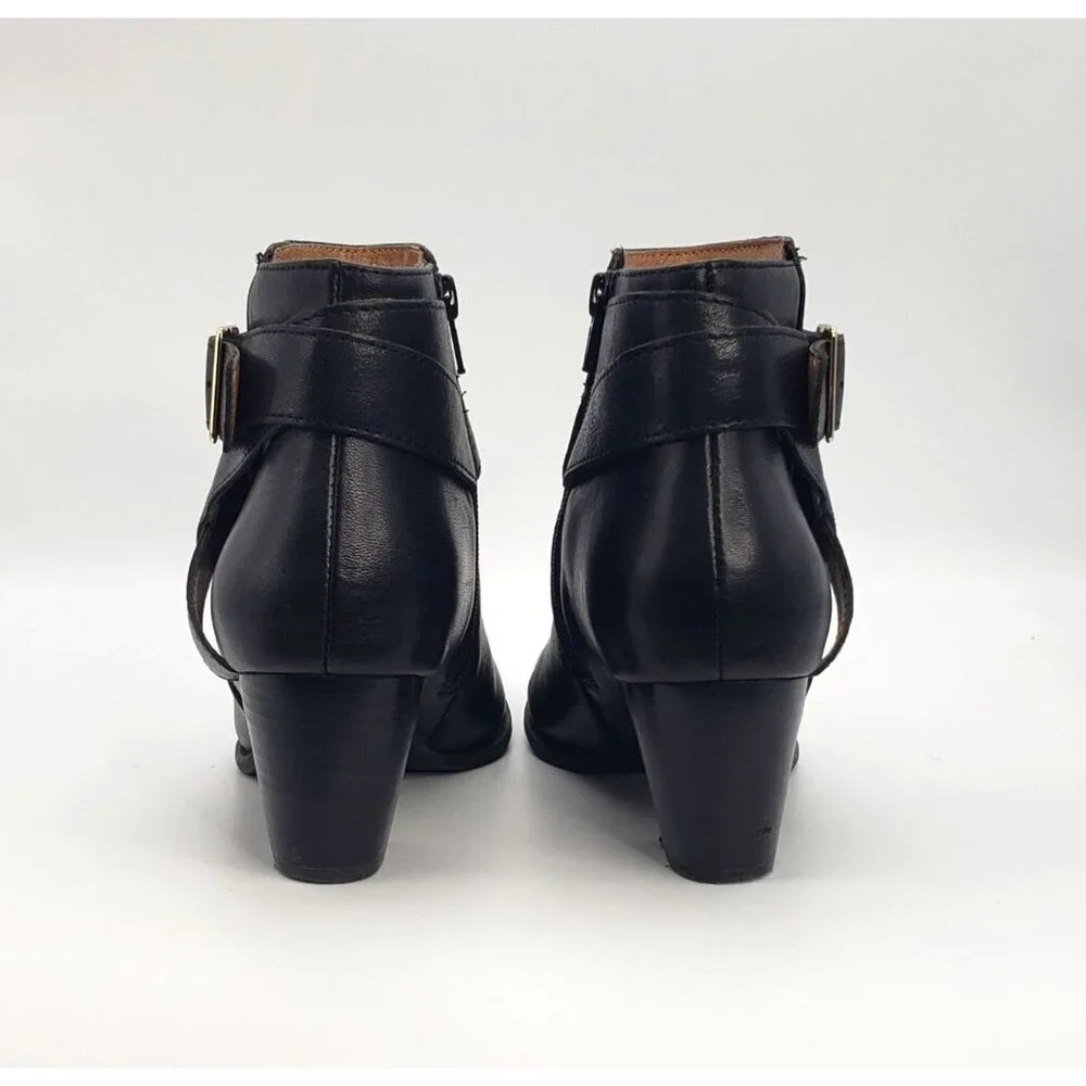 VIONIC Women 7 Black Leather Trinity Arch Support Comfort Ankle Moto Buckle Boot